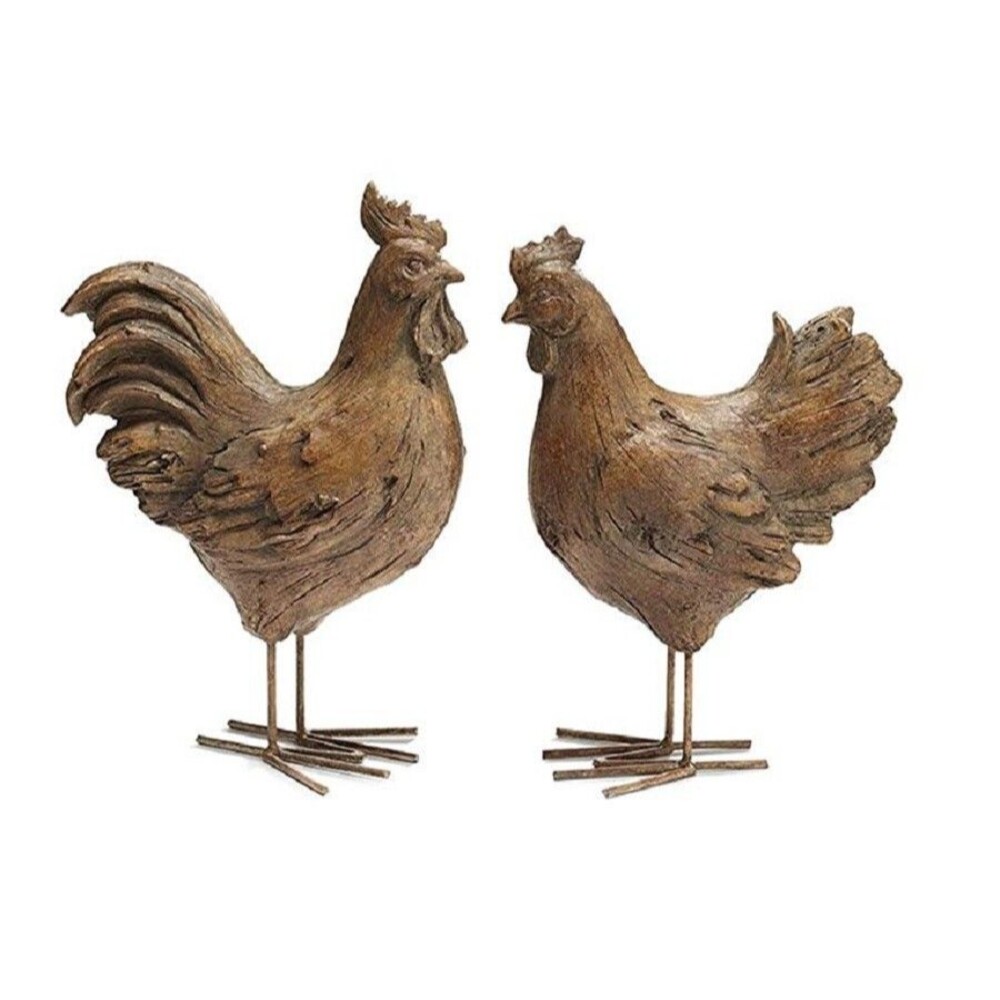 Burton + Burton Brown Hen and Rooster Chicken Figure Set 10 inch